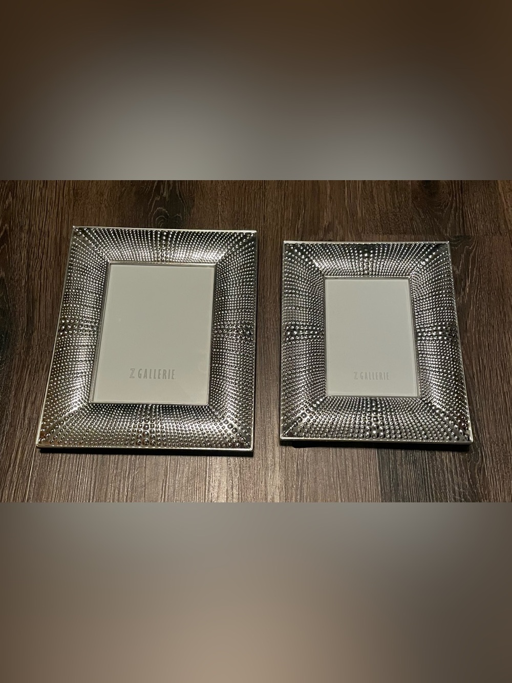 Z Gallerie set of 2 Silver colored Textured Metal 4x6 & 5x7 Photo Frame